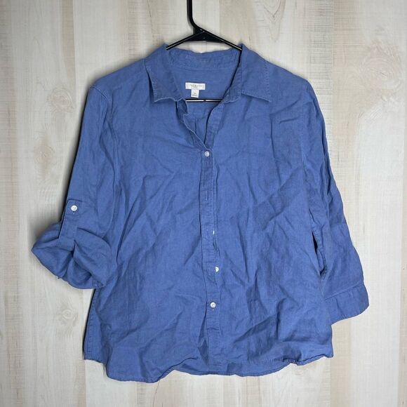 Talbots blue chambray denim‎ button front shirt top, size medium - Picture 3 of 13